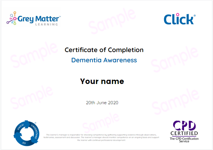 Certificate on Dementia Awareness Course for Social Care Training