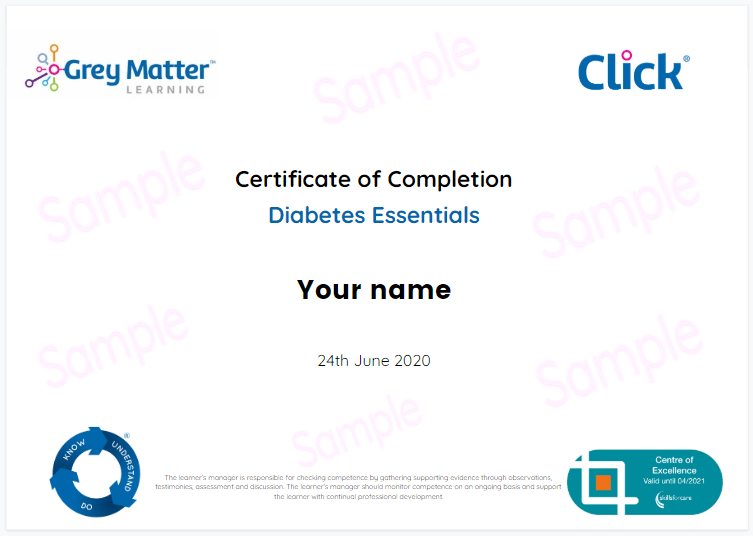 Certficate for Diabetes Essentials Course for Social Care Companies | eLearning Training