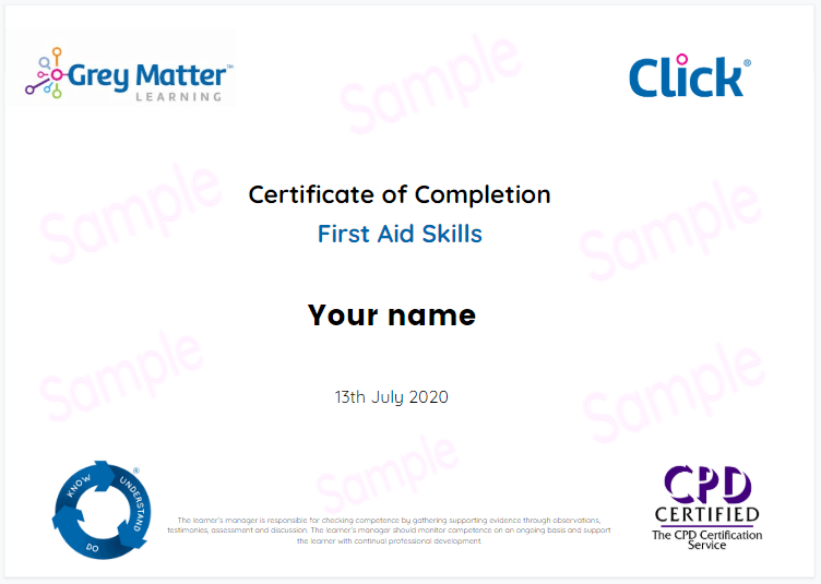 Certificate on First Aid Skills Course for Social Care Providers and Individual Carers