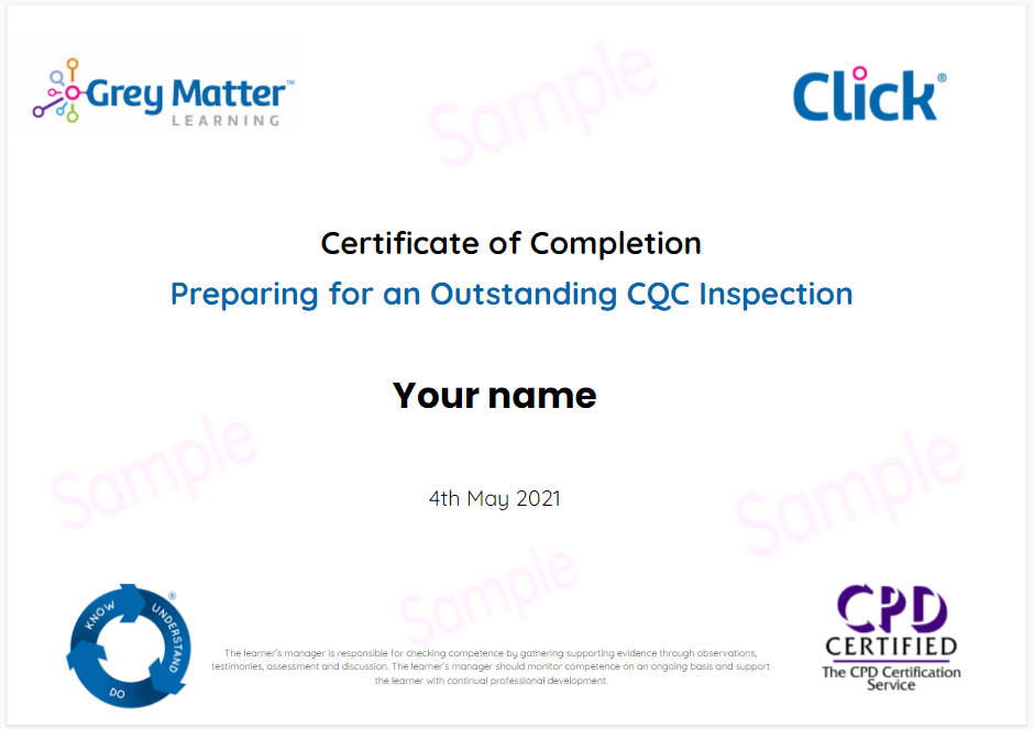 CQC Screenshot certificate CQC Training certificate