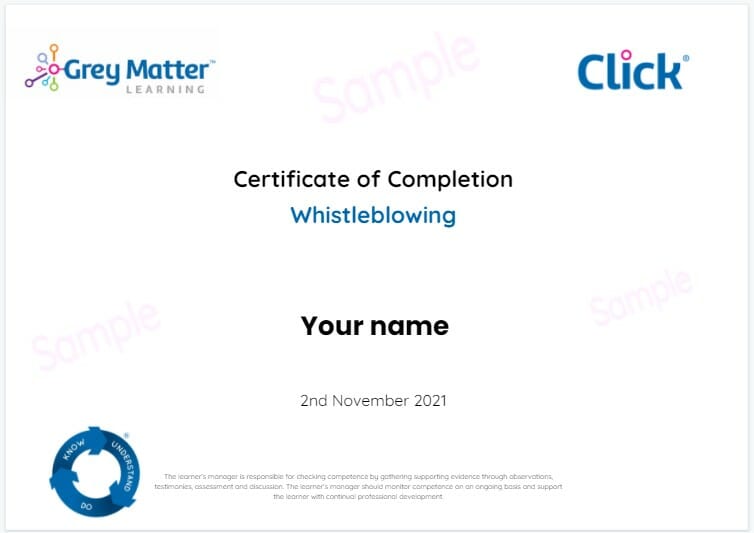 whistleblowing certificate certificate