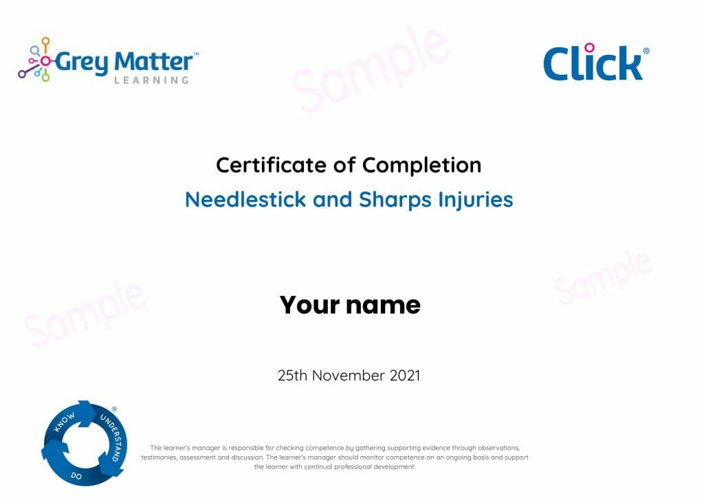 Needlestick and sharps Completion Certificate Sample-img