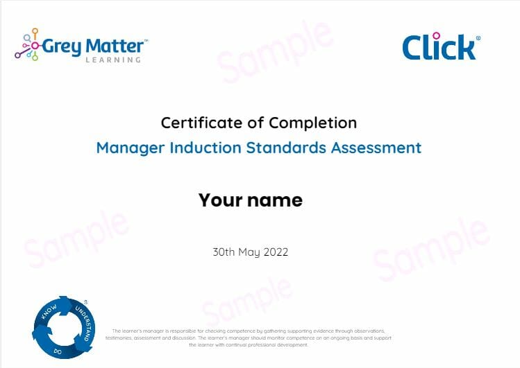 Manager Induction Standards Assessment Certification