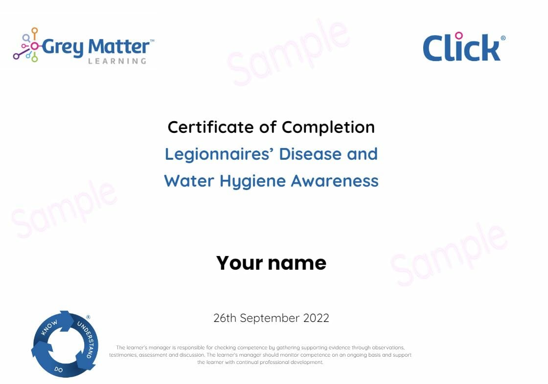 Legionnaires Disease sample cert