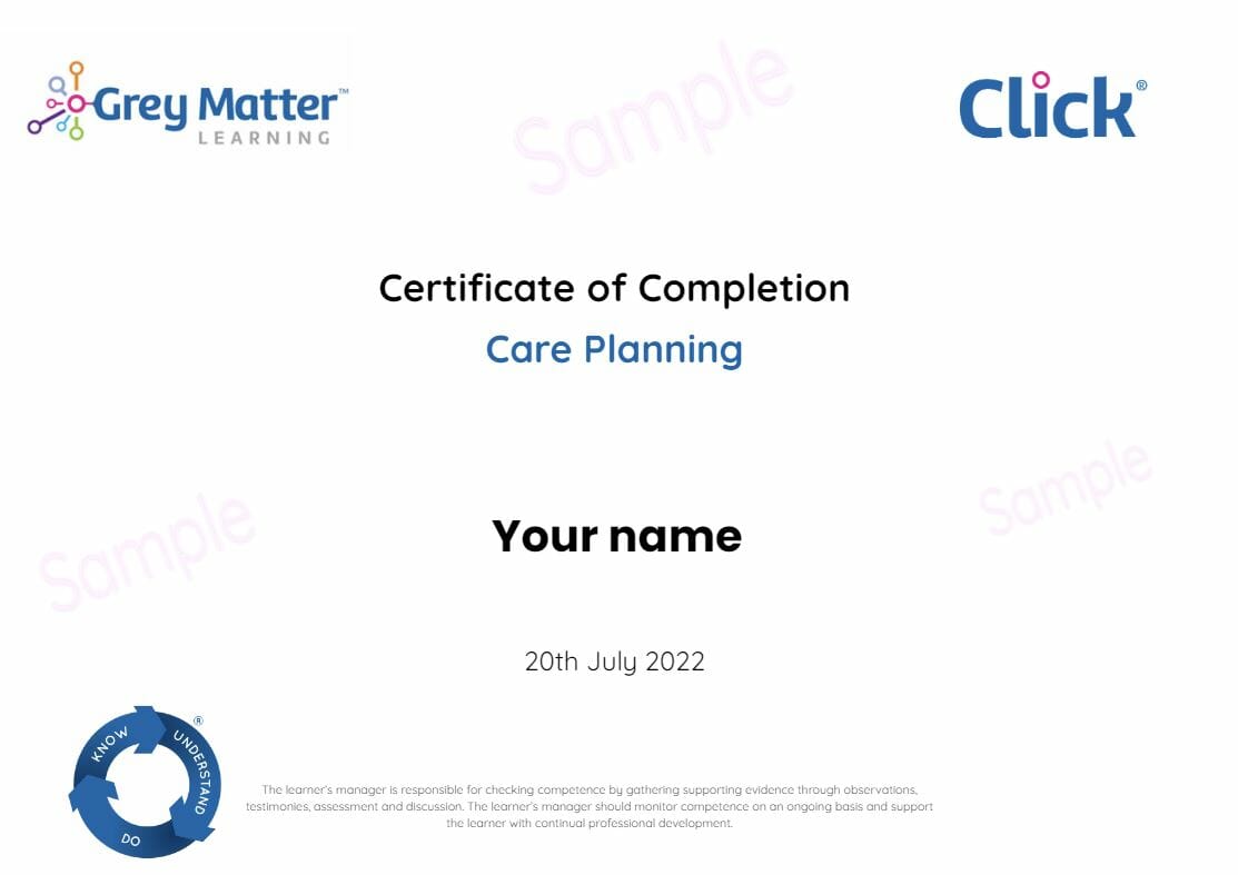 care planning sample certificate